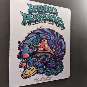 Good Karma Trippy Psychedelic Mushroom & Peacock Mousepad